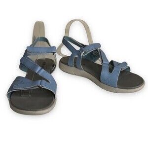 BearPaw Reed Blue Fog Faux Leather Adjustable Strap Active Sandals Womens 10